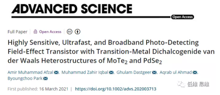 Adv. Sci.：高灵敏度，超快速度和宽带光电探测的场效应晶体管-材料科学 